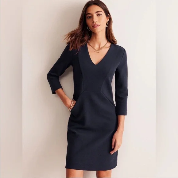 NWT! Boden Navy Ribbed Brontë Ottoman V Neck Knee Length Dress 3/4 Sleeve Sz 12 - Picture 11 of 11